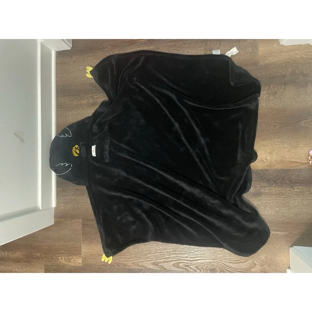 Kids Hooded Blanket Throw Polyester Black/Yellow 60x50 in